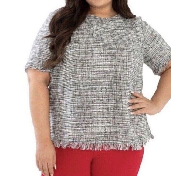 Maree Pour Toi Tweed Top Size 14 Demure Fringe Black White Gold Corporate NWT - Picture 1 of 8